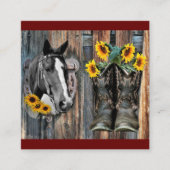 Rustige Westerne paarden Cowboylaarzen Zonnebloeme Vierkante Visitekaartje (Voorkant)