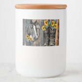 Rustige Westerne paarden Cowboylaarzen Zonnebloeme Voedselcontainer Etiket (Voorkant)