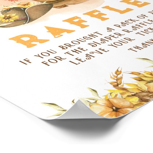 Rustige Westerne Rodeo Baby shower Diaper Raffle Poster (Hoek)