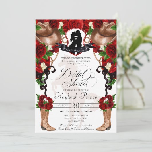 Rustige Westerne rozen Cowgirl Vrijgezellenfeest Kaart (Staand voorkant)