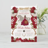 Rustige Westerne rozen Floral Charro Quinceanera Kaart (Staand voorkant)
