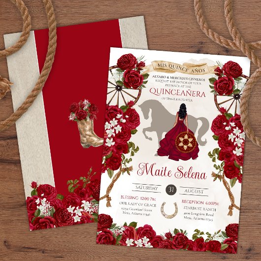 Rustige Westerne rozen Floral Charro Quinceanera Kaart