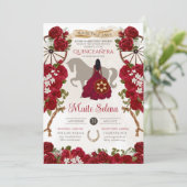 Rustige Westerne rozen Floral Charro Quinceanera Kaart (Staand voorkant)