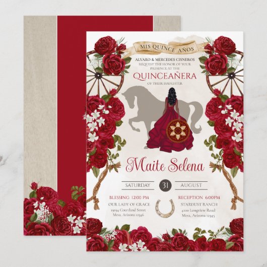 Rustige Westerne rozen Floral Charro Quinceanera Kaart (Voorkant / Achterkant)