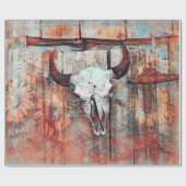 Rustige Westerne Rust Brown Bull Skull Sunflower Cadeaupapier (Vlak)