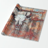 Rustige Westerne Rust Brown Bull Skull Sunflower Cadeaupapier (Uitgerold)
