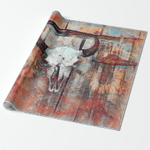 Rustige Westerne Rust Brown Bull Skull Sunflower