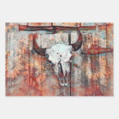 Rustige Westerne Rust Brown Bull Skull Sunflower Inpakpapier Vel (Voorkant 2)
