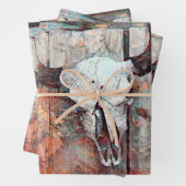 Rustige Westerne Rust Brown Bull Skull Sunflower Inpakpapier Vel (In situ)