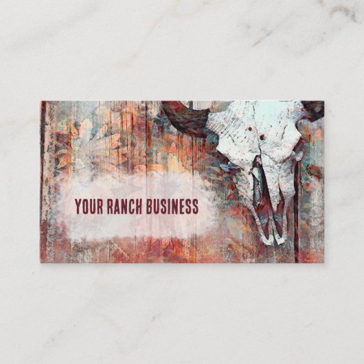 Rustige Westerne Rust Brown Bull Skull Sunflower Visitekaartje (Voorkant)