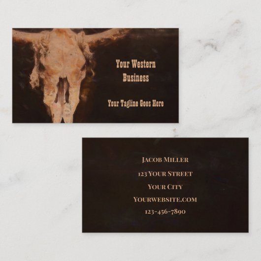 Rustige Westerne Rustic Brown  Art Bull Skull Visitekaartje (Voorkant / Achterkant)
