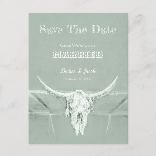 Rustige Westerne schedel Groen sparen de datum Briefkaart (Voorkant)