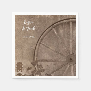 Rustige Westerne Sepia Tone Country Wagon Wheel Servet