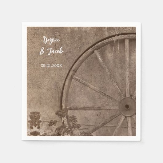 Rustige Westerne Sepia Tone Country Wagon Wheel Servet (Voorkant)