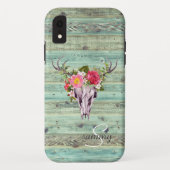 Rustige Westerne Turquoise Wood Deer Skull Monogra Case-Mate iPhone Case (Achterkant)