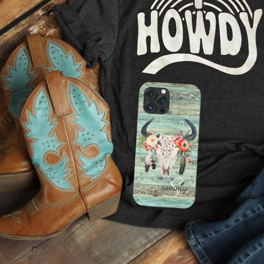 Rustige Westerne Turquoise Wood Koe Case-Mate iPhone Case