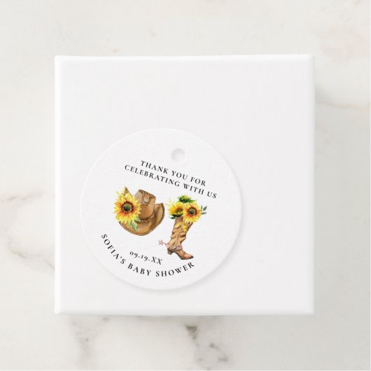 Rustige Westerne zonnebloem Baby shower Bedankjes Labels (In situ)