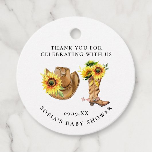 Rustige Westerne zonnebloem Baby shower Bedankjes Labels (Voorkant)
