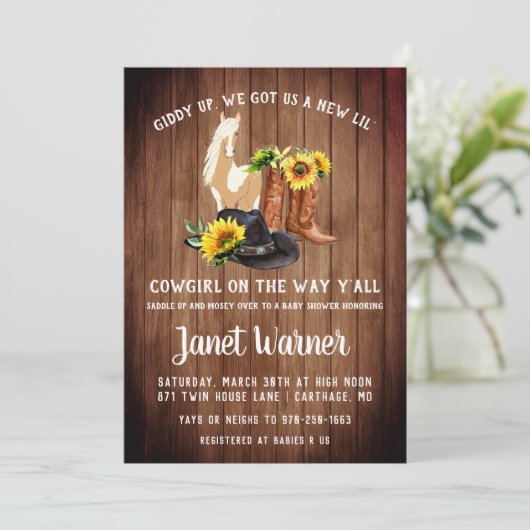 Rustige Westerne zonnebloem Baby shower Kaart (Staand voorkant)