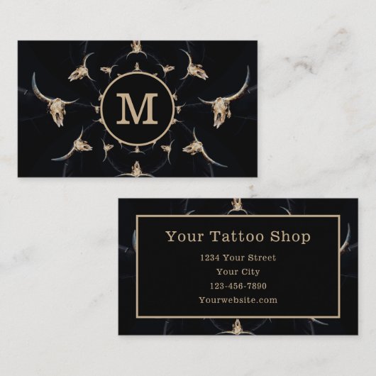 Rustige Westerne zwarte Tan Monogram Bull Koe Visitekaartje (Voorkant / Achterkant)