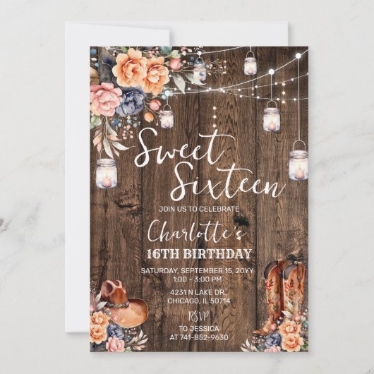 Rustige Westerse Sweet Sixteen Kaart (Voorkant)