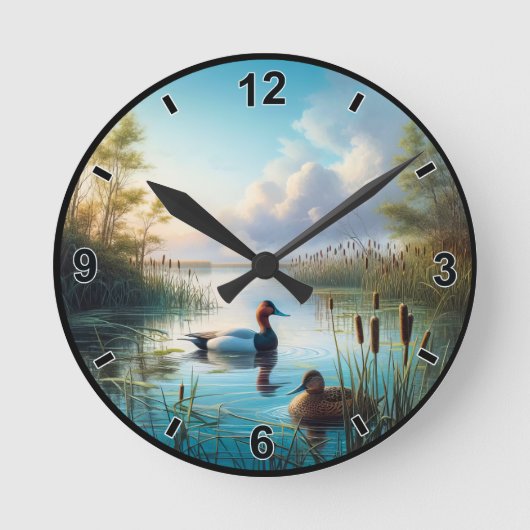 rustige wetland canvasback eenden ronde klok (Voorkant)