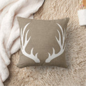 Rustige White Deer Antlers & Faux Burlap Print Kussen (Deken)
