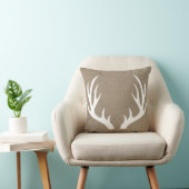 Rustige White Deer Antlers & Faux Burlap Print Kussen (Stoel)