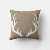 Rustige White Deer Antlers & Faux Burlap Print Kussen (Achterkant)