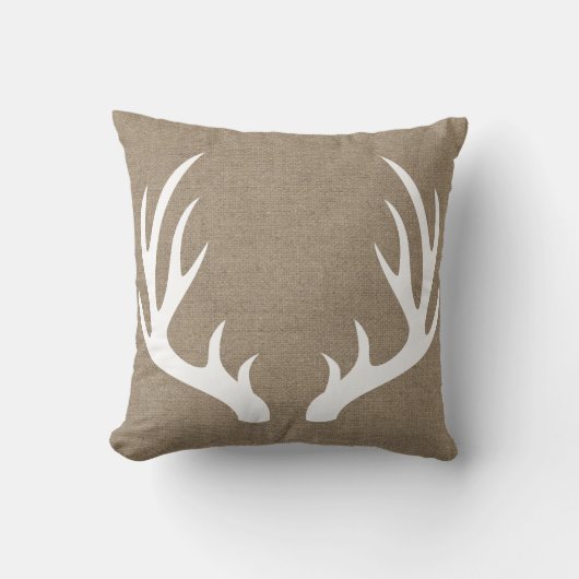 Rustige White Deer Antlers & Faux Burlap Print Kussen (Voorkant)