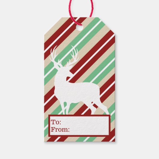 Rustige White Deer & kerstStripes Cadeaulabel (Voorkant)