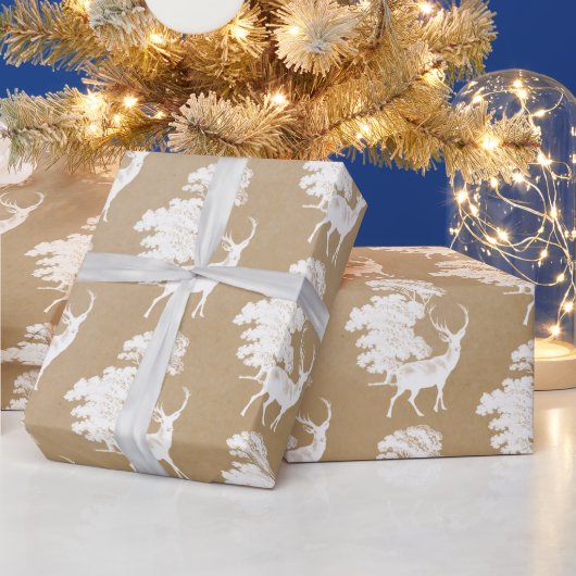Rustige  White Deer Woodland Kraft Cadeaupapier (Feestdagen)