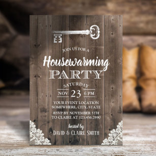 Rustige White Lace Antiek Key Housewarming Party Kaart