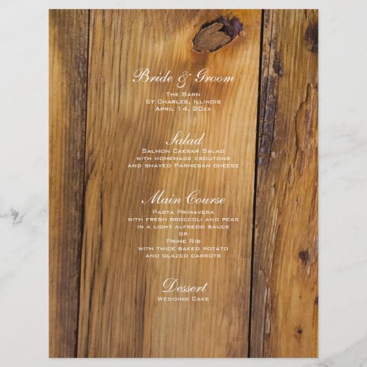 Rustige White Tulips Country Barn Wedding Menu (Achterkant)