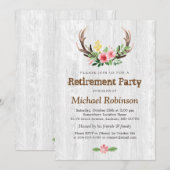 Rustige White Wood Deer Antler Pensioen Partij Kaart (Voorkant / Achterkant)