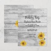 Rustige White Wood Sunflower Birthday Uitnodiging (Voorkant / Achterkant)