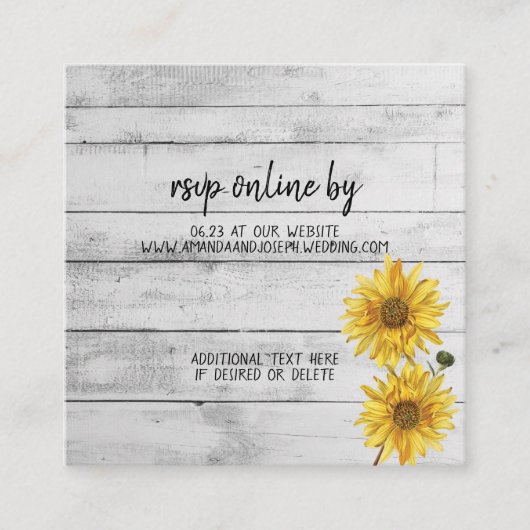 Rustige White Wood Sunflower Weddenschap RSVP-kaar Informatiekaartje (Voorkant)