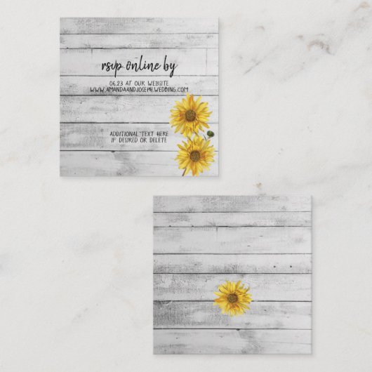 Rustige White Wood Sunflower Weddenschap RSVP-kaar Informatiekaartje (Voorkant / Achterkant)