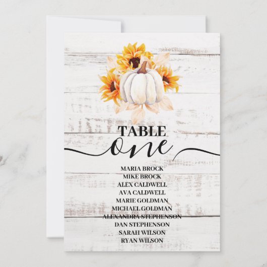 Rustige White Wood Waterverf Pumpkin Sunflower Inv Kaart (Achterkant)