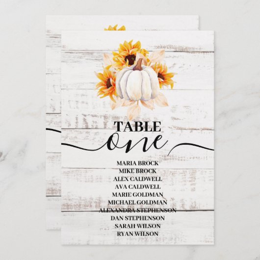 Rustige White Wood Waterverf Pumpkin Sunflower Inv Kaart (Voorkant / Achterkant)