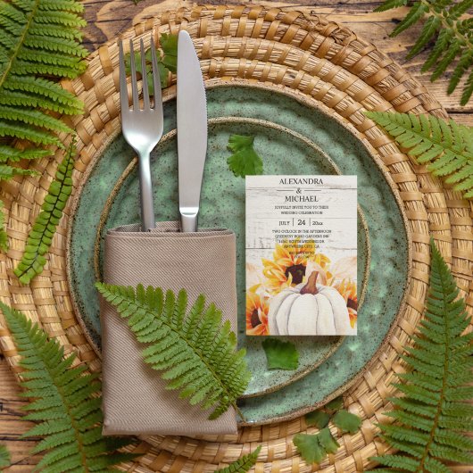 Rustige White Wood Waterverf Pumpkin Sunflower Kaart