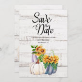 Rustige White Wood Waterverf Pumpkin Sunflower Save The Date (Voorkant / Achterkant)