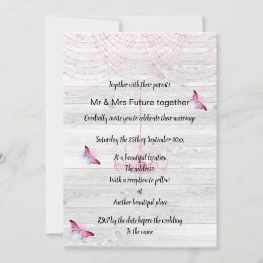 Rustige Whitespoed Pink Butterfly Wedding Kaart (Voorkant)
