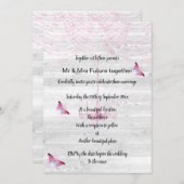 Rustige Whitespoed Pink Butterfly Wedding Kaart (Voorkant / Achterkant)