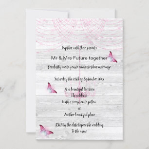 Rustige  Whitespoed Pink Butterfly Wedding Kaart