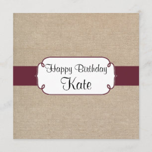 Rustige wijn en beige Burlap Birthday Party Kaart