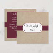 Rustige wijn en beige Burlap Girls Night Out Kaart (Voorkant / Achterkant)