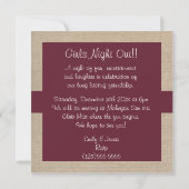 Rustige wijn en beige Burlap Girls Night Out Kaart (Achterkant)