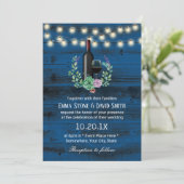 Rustige wijnfles Elegant Navy Barn Wood Weddenscha Kaart (Staand voorkant)