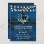 Rustige wijnfles Elegant Navy Barn Wood Weddenscha Kaart (Voorkant / Achterkant)